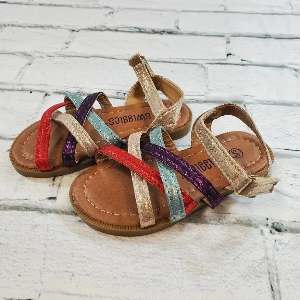 Multicolored Strap Sandal. Toddler Girls Summer Shoes.